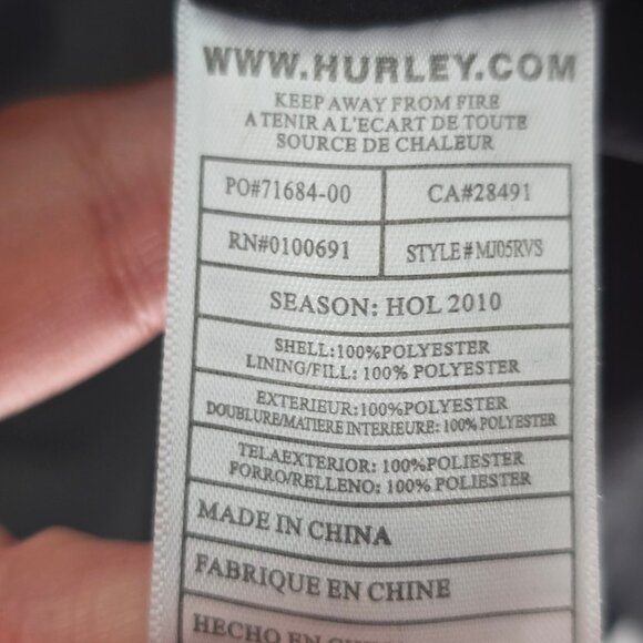 Hurley Covert Shredder Quilted Jacket Black Grey - Picture 5 of 7